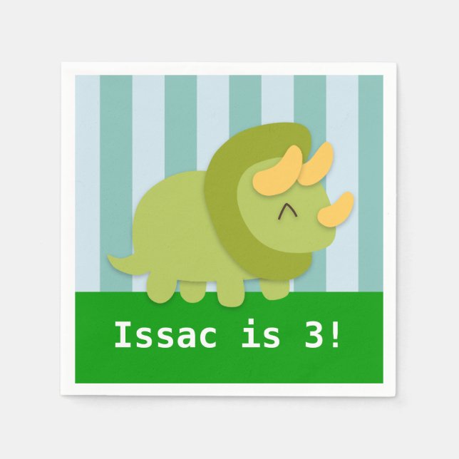 Söt Triceratops Dinosaurie Födelsedagsfest Pappersservett (Framsidan)