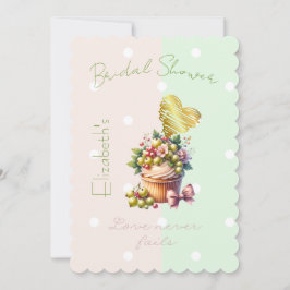 Söt Tro Pastell Cupcake Bär Blommig Slöja Hjärta Inbjudningar