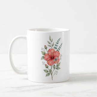 Söt Trollslända Hibiskus Akvarell Trädgård Kaffemugg