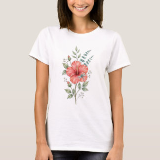 Söt Trollslända Hibiskus Akvarell Trädgård T Shirt