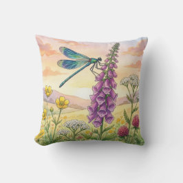 Söt Trollslända och Blommor Små Insekter  Kudde