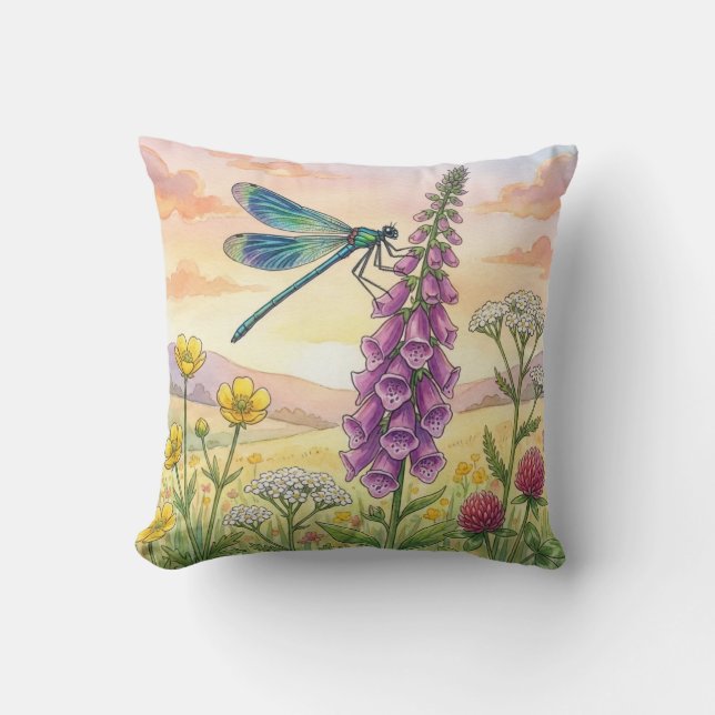 Söt Trollslända och Blommor Små Insekter  Kudde (Framsida)