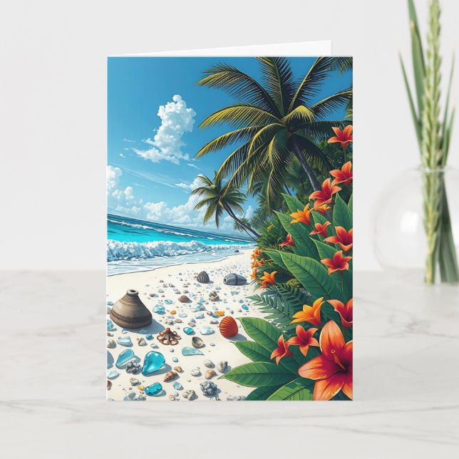 Söt Tropical Beach Scene | Lycklig-årsdagen Kort (Framsida)