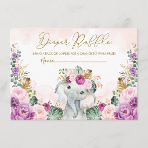 Söt Tropical Boho Elephant Baby Diaper Raffle Tilläggskort