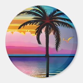 Söt Tropical Handflatan Träd och Lila Sunset Magnet