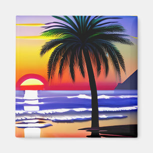 Söt Tropical Handflatan Träd och Sunset Magnet