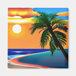 Söt Tropical Handflatan Träd Sol Setting Magnet