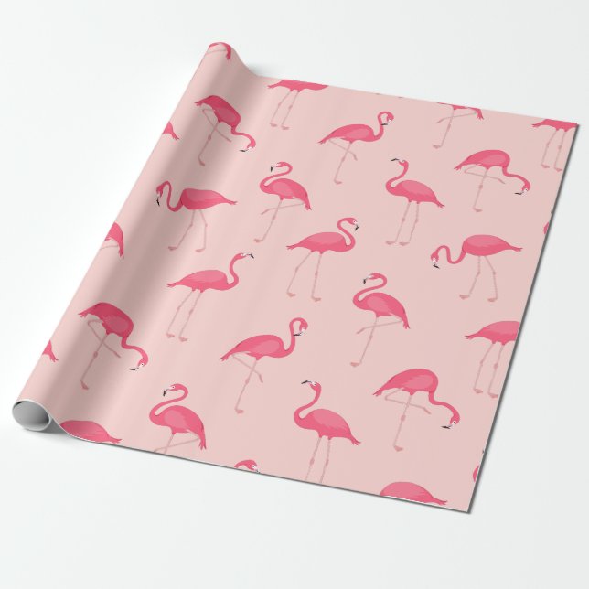 Söt Tropisk Akvarell Rosa Flamingo Mönster Presentpapper (Utrullad)