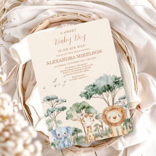 Söt tropisk djungel safari djur baby shower inbjudningar