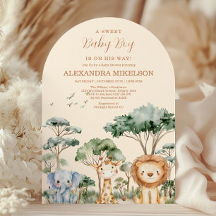 Söt tropisk djungel safari djur baby shower inbjudningar