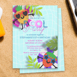 Söt Tropisk Frukt Poolparty Barnkalas Inbjudningar