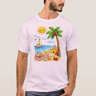 Söt tropisk strand sommarlovs tecknad film t shirt