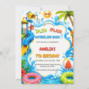 Söt Tropisk Vattenpark Poolparty Födelsedag Inbjudningar