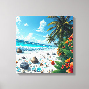 Söt Tropiska Beach Scene Coastal Seaside Art Canvastryck