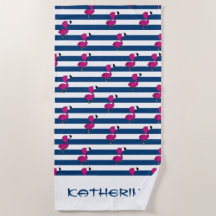 Söt tropiska rosa baby flamingo marin blå stripe