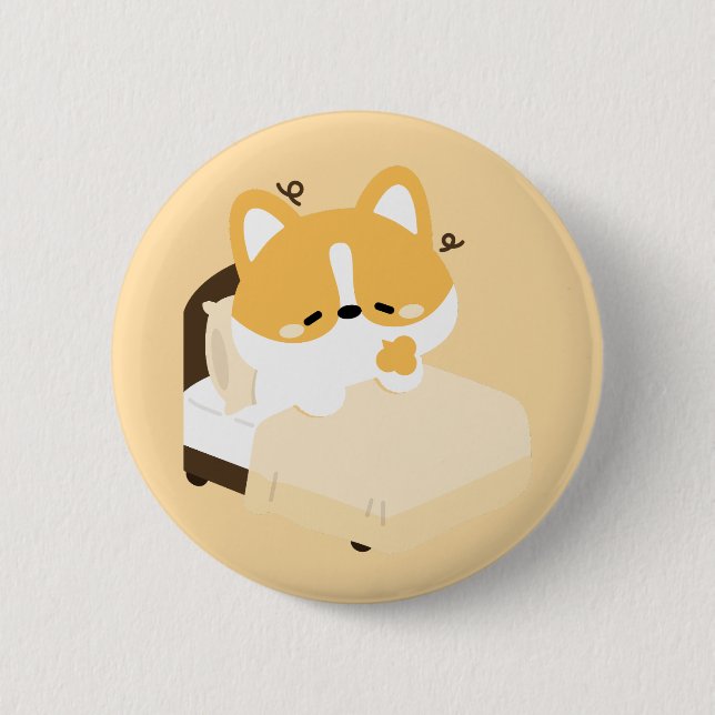 Söt trött Corgi Knapp (Framsida)