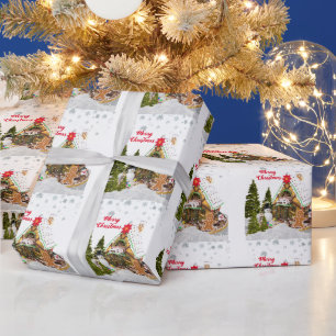 Söt tryckt julstuga av pepparkakor jul presentpapper