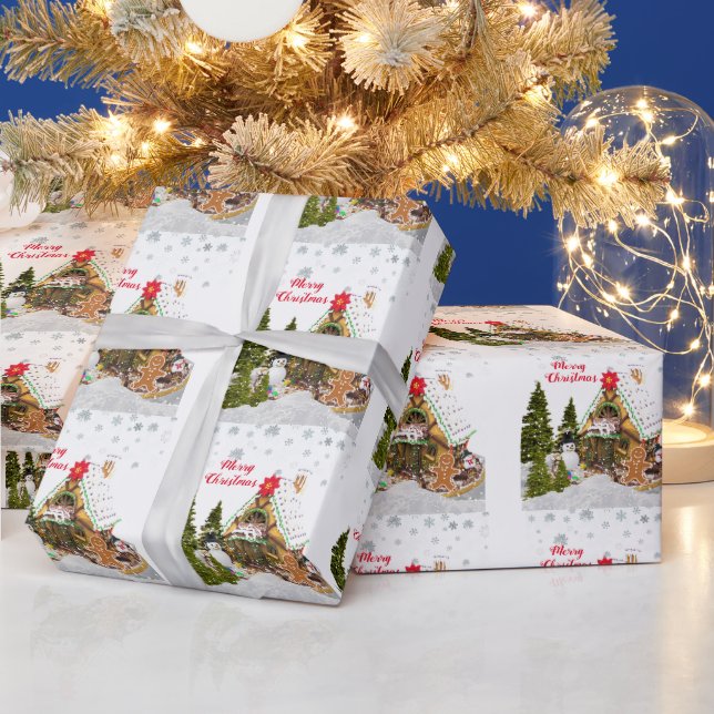 Söt tryckt julstuga av pepparkakor jul presentpapper (Helgdagar)