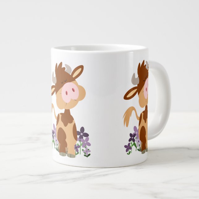 Söt Tuggande Tecknad Ko Jumbo Mugg (Framsida höger)