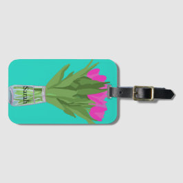 Söt Tulip Flower Modern Illustration + Namn Bagagebricka