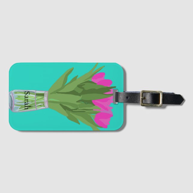Söt Tulip Flower Modern Illustration + Namn Bagagebricka (Framsida horisontal)