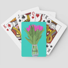 Söt Tulip Flower Modern Illustration + Namn Casinokort