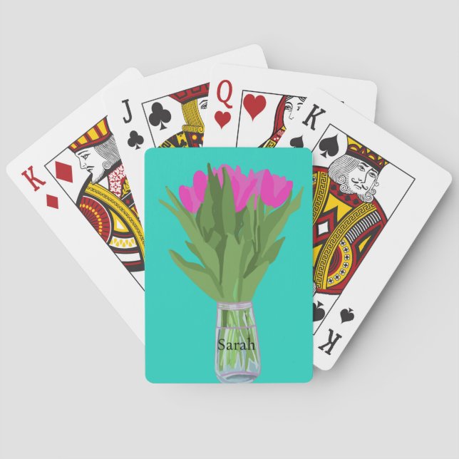 Söt Tulip Flower Modern Illustration + Namn Casinokort (Baksidan)