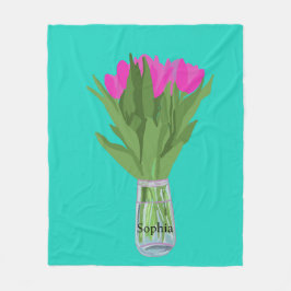 Söt Tulip Flower Modern Illustration + Namn Fleecefilt