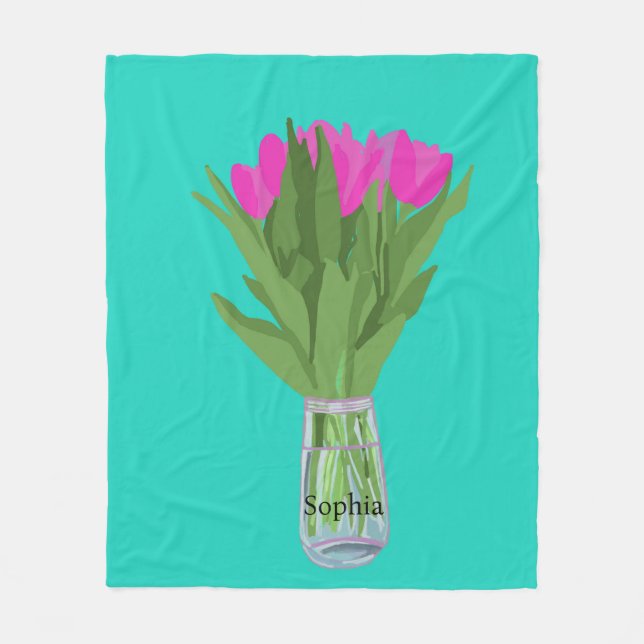 Söt Tulip Flower Modern Illustration + Namn Fleecefilt (Framsidan)