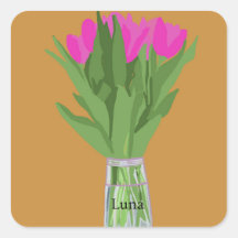 Söt Tulip Flower Modern Illustration + Namn
