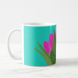 Söt Tulip Flower Modern Illustration + Namn Kaffemugg