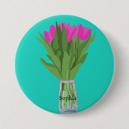 Söt Tulip Flower Modern Illustration + Namn Knapp