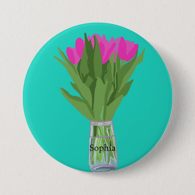 Söt Tulip Flower Modern Illustration + Namn Knapp (Framsida)
