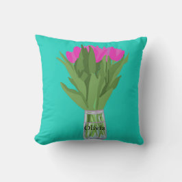 Söt Tulip Flower Modern Illustration + Namn Kudde
