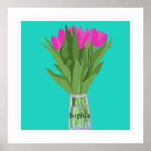 Söt Tulip Flower Modern Illustration + Namn