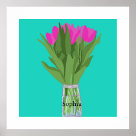 Söt Tulip Flower Modern Illustration + Namn Poster