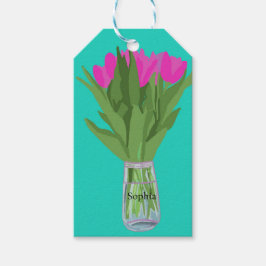 Söt Tulip Flower Modern Illustration + Namn Presentetikett