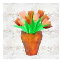 Söt Tulips i Copper Vas Watercolor Rustic