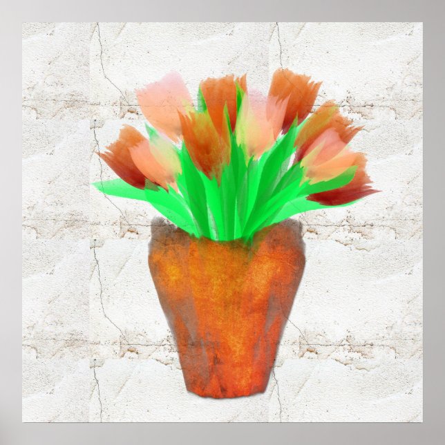 Söt Tulips i Copper Vas Watercolor Rustic Poster (Framsidan)