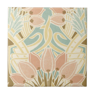söt tulpaner art nouveau blommönster kakelplatta