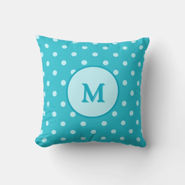 Söt Turcos Blue Polka dots Mönster Monogram Kudde (Framsida)