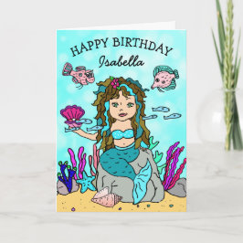 Söt Turcos Sjöjungfru Grattis på födelsedagen Card Kort