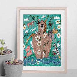 Söt turkos blå barn Noaks ark barn Poster
