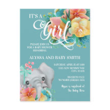 Söt turkos gul rosa elefant baby shower