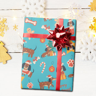 Söt turkos jul-dachshund Merry Woofmas Presentpapper