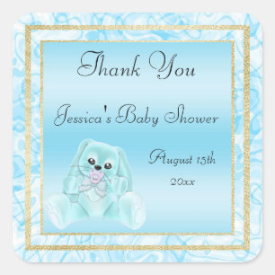 Söt turkos kanin Tack Baby Shower Fyrkantigt Klistermärke