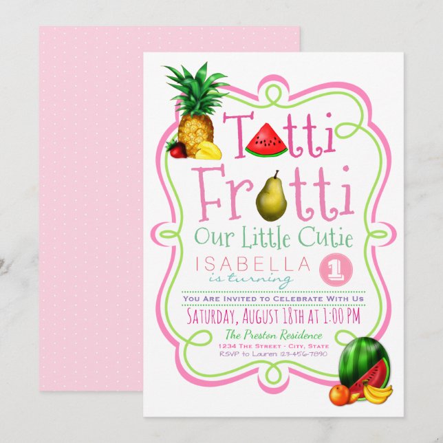 Söt Tutti Frutti födelsedagsinbjudan Inbjudningar (Fram/baksida)