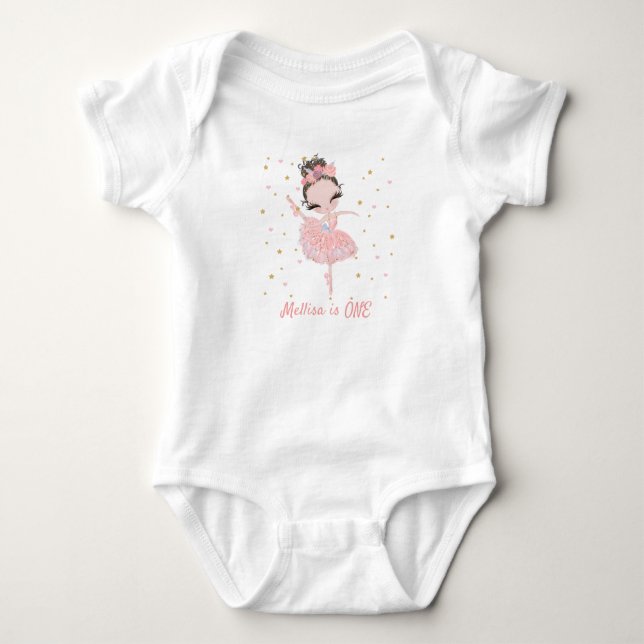 Söt Tutu Ballerina Flicka Första Födelsedag T Shirt (Framsida)