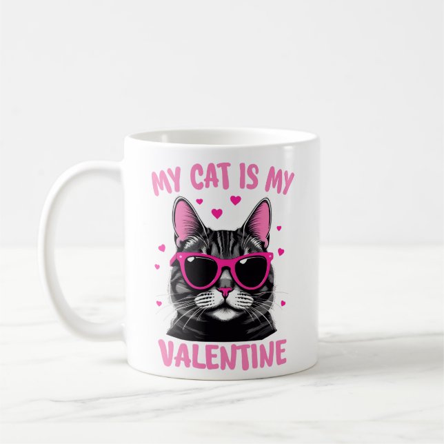 Söt Tuxedo Katt Alla Hjärtans Dag Hjärtat Kattälsk Kaffemugg (Vänster)