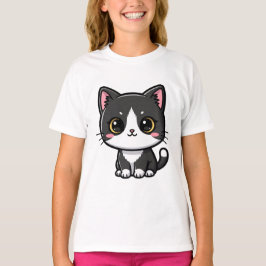 Söt Tuxedo Katt Kawaii Tecknad Stil T Shirt